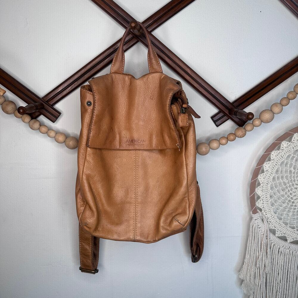 American Leather Co Soft Tan Leather Slouchy Backpack